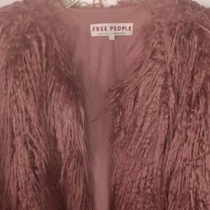Free People Shaggy Faux Fur Coat in Dusty Rose